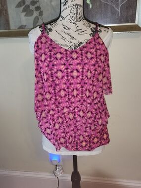 Womens Pink Printed Layered Spaghetti Strap Top